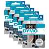 5 x Genuine Dymo D1 Label Tape 12mm White on Black 45021 - 7 metres