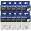 10 x Genuine Brother TC-201 12mm Black on White Laminated TC Tape 8 metres