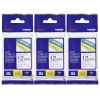 3 x Genuine Brother TZe-133 12mm Blue on Clear Laminated Tape 8 metres