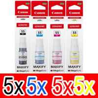 20 Pack Genuine Canon GI-55 GI55 Ink Bottle Set (5BK,5C,5M,5Y)