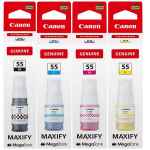 4 Pack Genuine Canon GI-55 GI55 Ink Bottle Set (1BK,1C,1M,1Y)