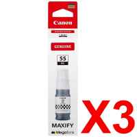 3 x Genuine Canon GI-55BK Black Ink Bottle