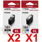 3 Pack Genuine Canon PG-585XL CL-586XL Ink Cartridge Set High Yield (2BK,1C)