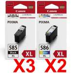 5 Pack Genuine Canon PG-585XL CL-586XL Ink Cartridge Set High Yield (3BK,2C)