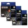 3 x Genuine Epson 702XL Black Ink Cartridge High Yield