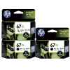 3 Pack Genuine HP 67XL Black & Colour Ink Cartridge Set (2BK,1C) 3YM57AA 3YM58AA