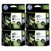 4 Pack Genuine HP 62XL Black & Colour Ink Cartridge Set (2BK,2C) C2P05AA C2P07AA