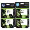 4 Pack Genuine HP 63XL Black & Colour Ink Cartridge Set (2BK,2C) F6U64AA F6U63AA